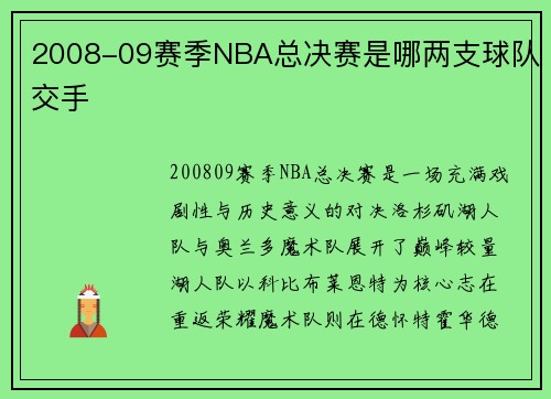 2008-09赛季NBA总决赛是哪两支球队交手
